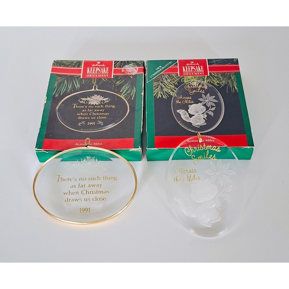 Hallmark Keepsake Ornament Lot 2 Across the Miles 1990 1991 Acrylic Vintage Box